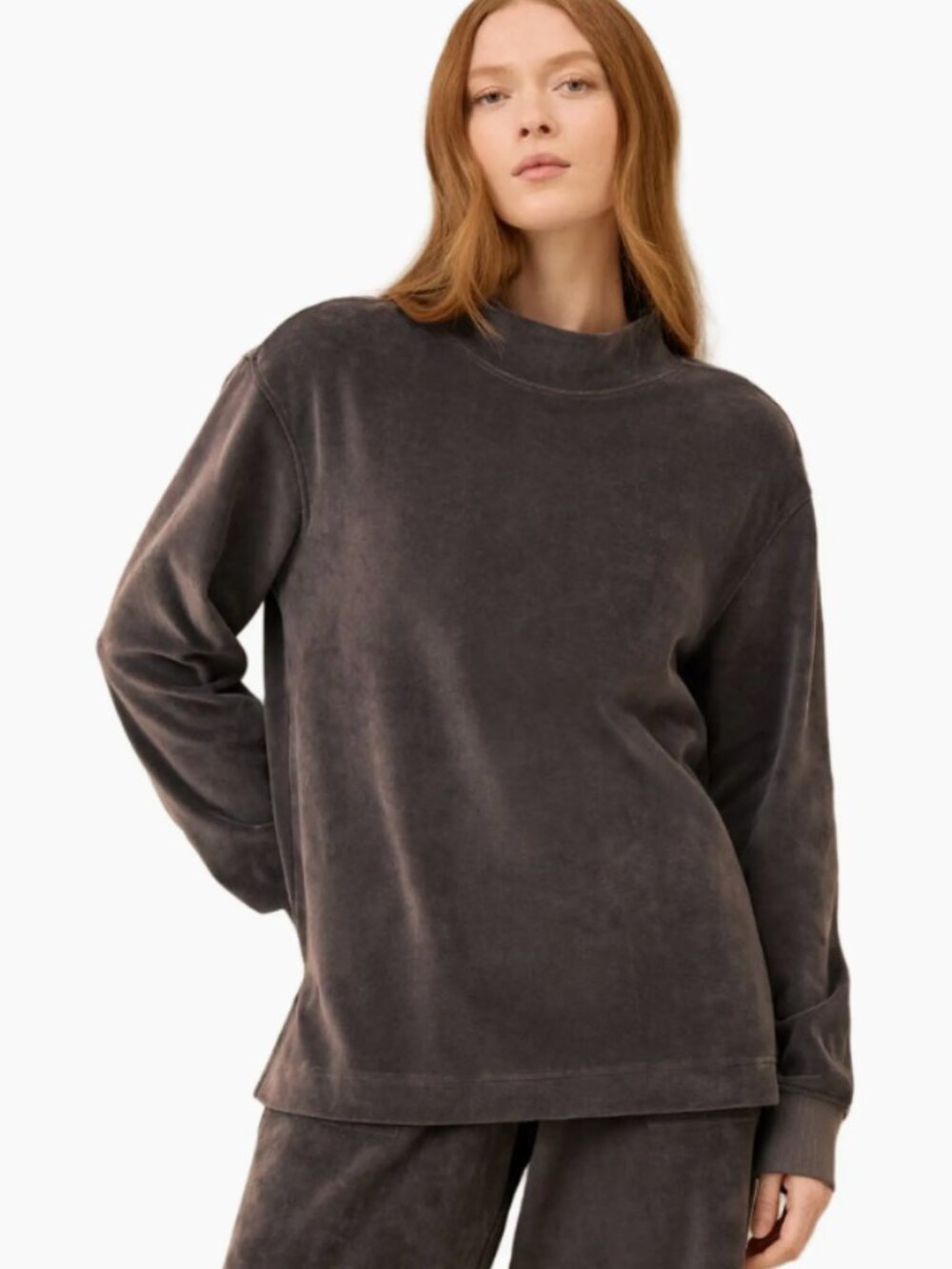 Pact Organic Cotton Pure Velour Gray Mock Neck Long Sleeve Top L Cozy